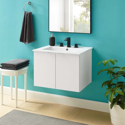 EEI-5379-WHI-WHI Maybelle 24" Wall-Mount Bathroom Vanity White