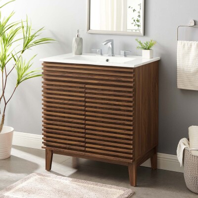 EEI-5422-WAL-WHI Render 30" Bathroom Vanity Cabinet Walnut White
