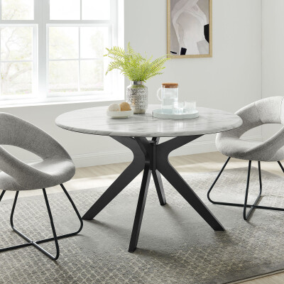 EEI-5508-BLK-WHI Traverse 50" Round Performance Artificial Marble Dining Table