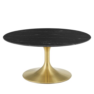 EEI-5521-GLD-BLK Lippa 36" Artificial Marble Coffee Table Gold Black