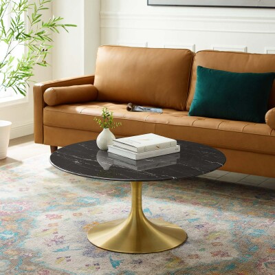 EEI-5521-GLD-BLK Lippa 36" Artificial Marble Coffee Table Gold Black