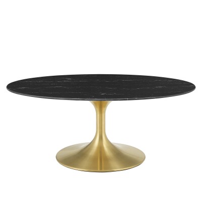 EEI-5522-GLD-BLK Lippa 42" Oval Artificial Marble Coffee Table Gold Black
