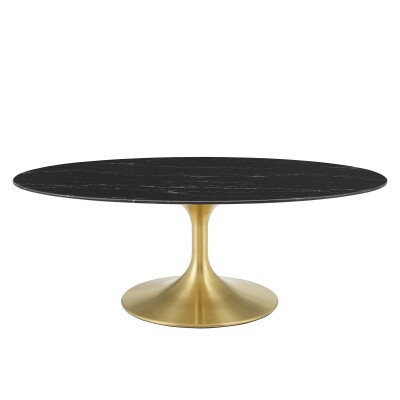EEI-5523-GLD-BLK Lippa 48" Oval Artificial Marble Coffee Table Gold Black