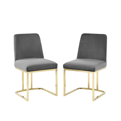 EEI-5569-GLD-GRY Amplify Sled Base Performance Velvet Dining Chairs - Set of 2 Gold Gray