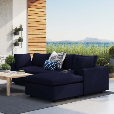 EEI-5581-NAV Commix 4 Piece Sunbrella® Outdoor Patio Sectional Sofa Blue