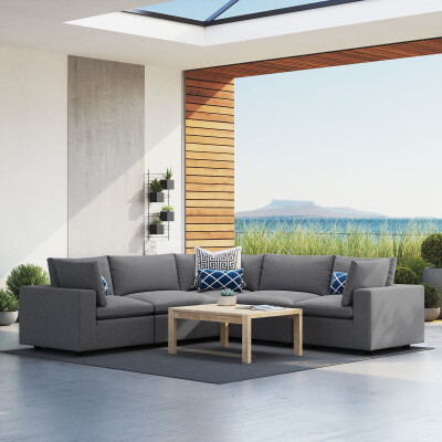 EEI-5590-SLA Commix 5-Piece Sunbrella® Outdoor Grey Sectional Sofa
