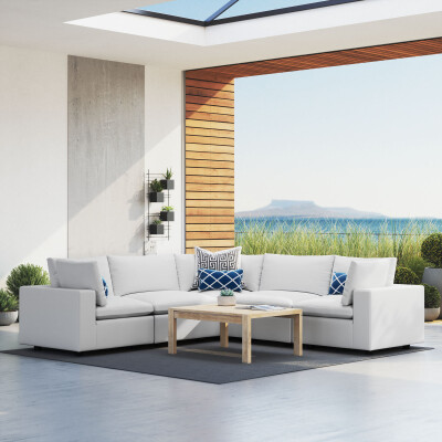 EEI-5590-WHI Commix 5-Piece Sunbrella® Outdoor White Sectional Sofa