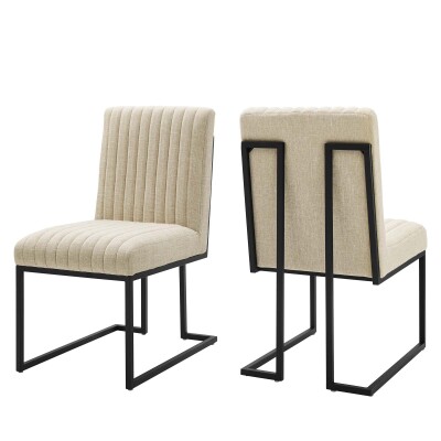 EEI-5740-BEI Indulge Channel Tufted Fabric Dining Chairs - Set of 2 Beige