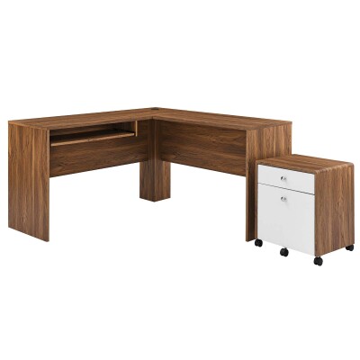 EEI-5822-WAL-WHI Transmit Wood Desk and File Cabinet Set