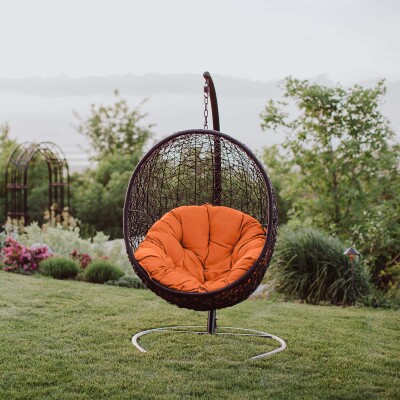 EEI-739-ORA-SET Encase Swing Outdoor Patio Lounge Chair Orange