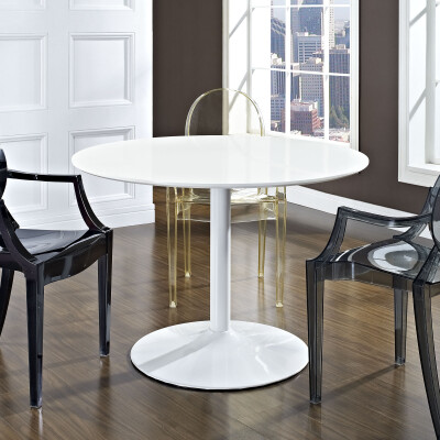 EEI-785-WHI Revolve Round Wood Dining Table White