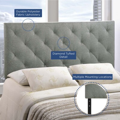 Mod 5040 Gry Theodore Queen Upholstered Fabric Headboard Gray