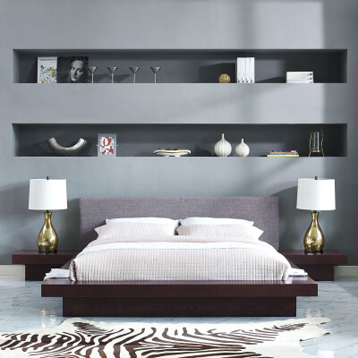 MOD-5492-CAP-GRY-SET Freja 3 Piece Queen Fabric Bedroom Set