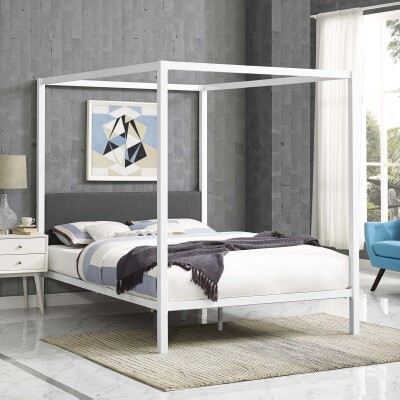MOD-5570-WHI-GRY Raina Queen Canopy Bed Frame