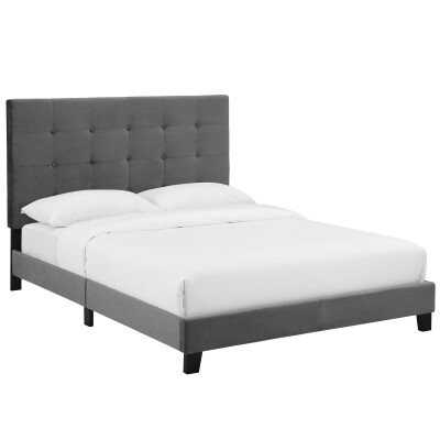 MOD-5805-GRY Melanie Twin Tufted Button Upholstered Performance Velvet Platform Bed Gray