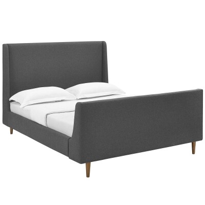 MOD-5824-GRY Aubree Queen Upholstered Fabric Sleigh Platform Bed Gray