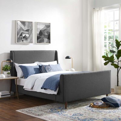 MOD-5824-GRY Aubree Queen Upholstered Fabric Sleigh Platform Bed Gray