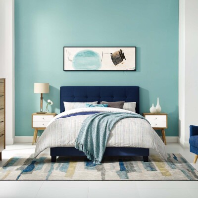 MOD-5851-MID Amira Twin Upholstered Velvet Bed Midnight Blue