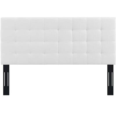 MOD-5852-WHI Paisley Tufted Full / Queen Upholstered Linen Fabric Headboard White