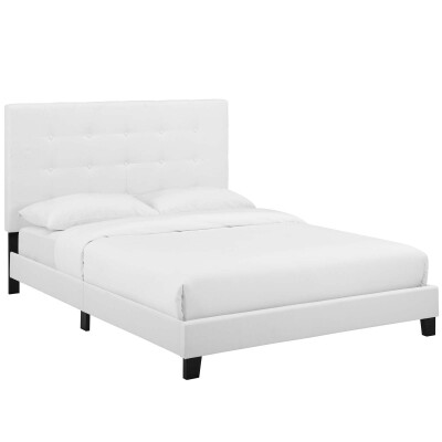MOD-5877-WHI Melanie Twin Tufted Button Upholstered Fabric Platform Bed White