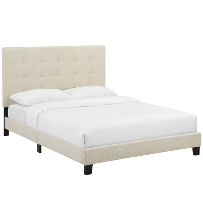MOD-5878-BEI Melanie Full Tufted Button Upholstered Fabric Platform Bed Beige