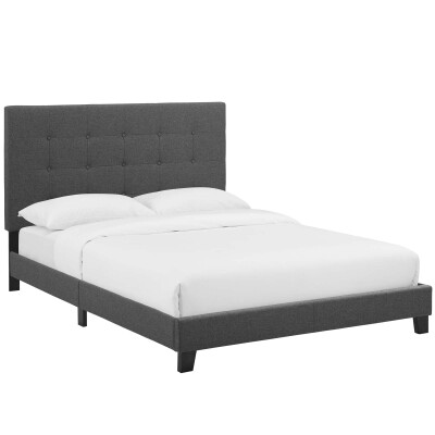 MOD-5878-GRY Melanie Full Tufted Button Upholstered Fabric Platform Bed Gray
