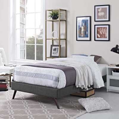 MOD-5887-GRY Loryn Twin Fabric Bed Frame with Round Splayed Legs Gray