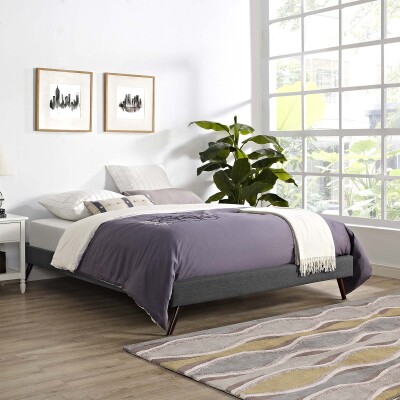 MOD-5889-GRY Loryn Full Fabric Bed Frame with Round Splayed Legs Gray