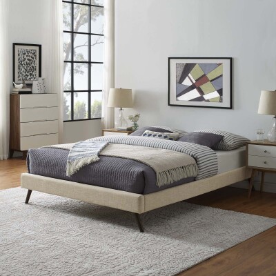 MOD-5891-BEI Loryn Queen Fabric Bed Frame with Round Splayed Legs Beige