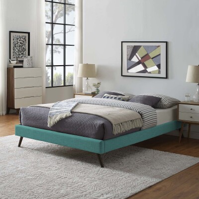 MOD-5891-TEA Loryn Queen Fabric Bed Frame with Round Splayed Legs Teal