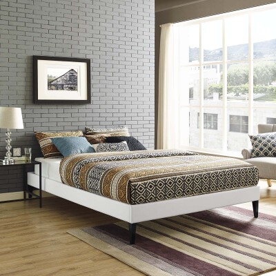 MOD-5898-WHI Tessie Queen Vinyl Bed Frame with Squared Tapered Legs White