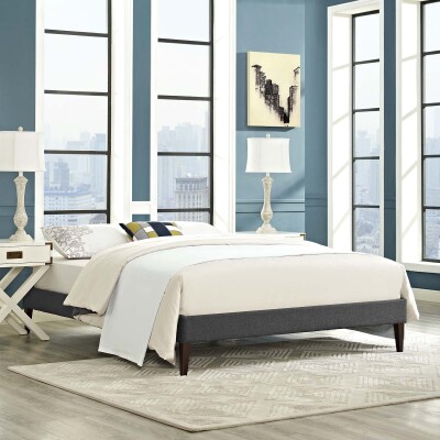 MOD-5901-GRY Tessie King Fabric Bed Frame with Squared Tapered Legs Gray