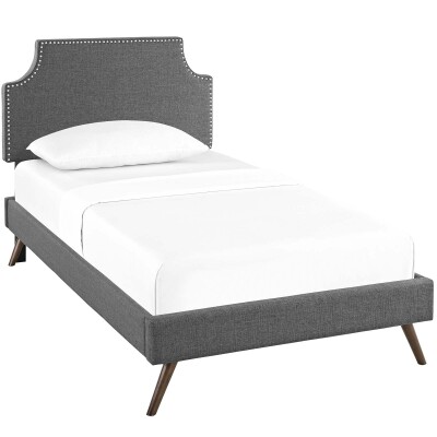 MOD-5943-GRY Corene Twin Fabric Platform Bed with Round Splayed Legs Gray
