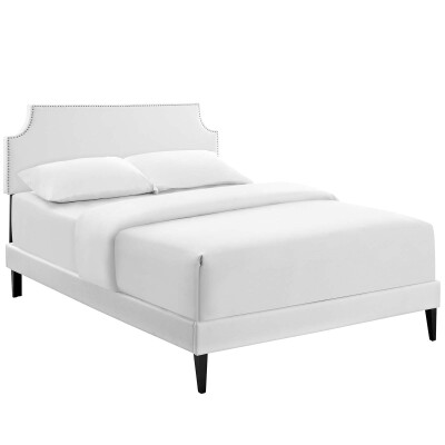 MOD-5954-WHI Corene Queen Vinyl Platform Bed with Squared Tapered Legs White