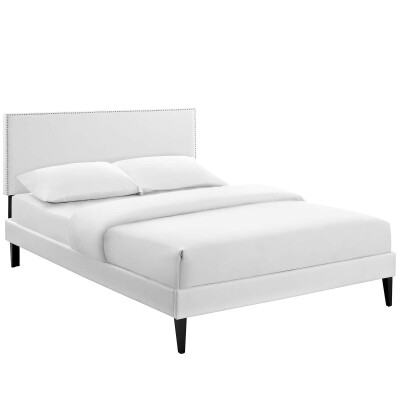 MOD-5970-WHI Macie Queen Vinyl Platform Bed with Squared Tapered Legs White