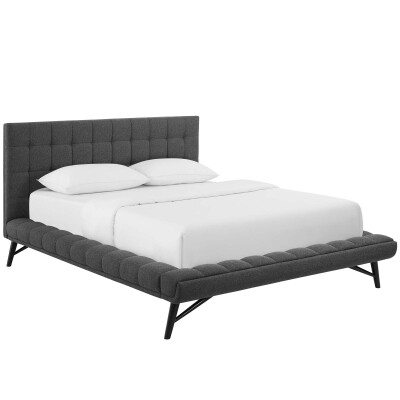 MOD-6007-GRY Julia Queen Biscuit Tufted Upholstered Fabric Platform Bed Gray
