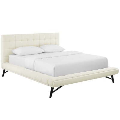 MOD-6007-IVO Julia Queen Biscuit Tufted Upholstered Fabric Platform Bed Ivory