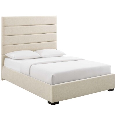 MOD-6049-BEI Genevieve Queen Upholstered Fabric Platform Bed Beige