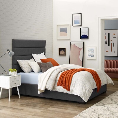 MOD-6049-GRY Genevieve Queen Upholstered Fabric Platform Bed Gray