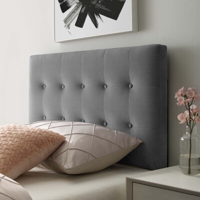 MOD-6114-GRY Emily Twin Biscuit Tufted Performance Velvet Headboard Gray