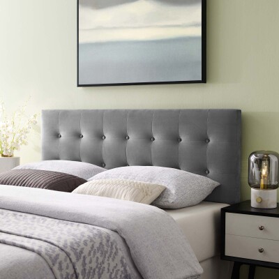 MOD-6117-GRY Emily King Biscuit Tufted Performance Velvet Headboard Gray