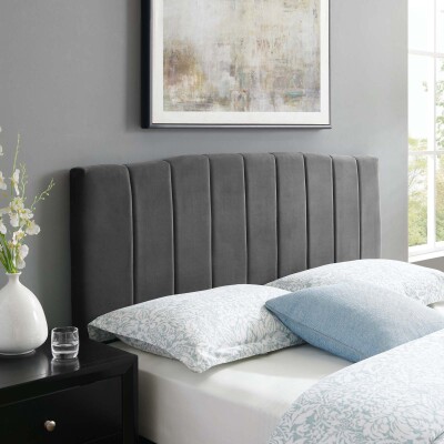 MOD-6182-CHA Camilla Channel Tufted Full/Queen Performance Velvet Headboard in Charcoal