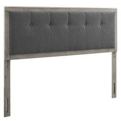 MOD-6226-GRY-CHA Draper Tufted Queen Fabric and Wood Headboard Gray Charcoal