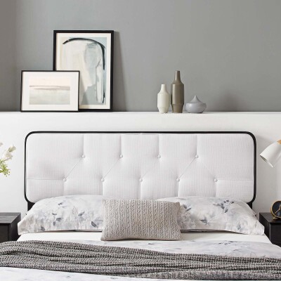 MOD-6233-BLK-WHI Collins Tufted Full Fabric and Wood Headboard Black White