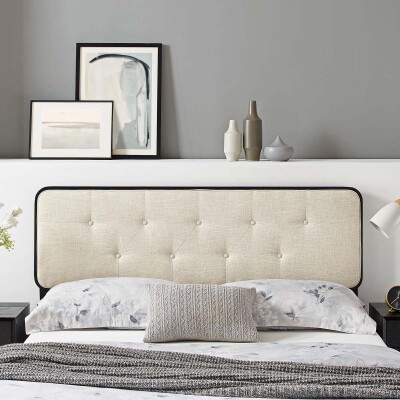 MOD-6234-BLK-BEI Collins Tufted Queen Fabric and Wood Headboard Black Beige
