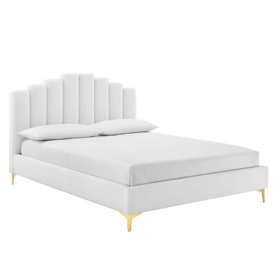 MOD-6280-WHI Olivia Queen Performance Velvet Platform Bed in White
