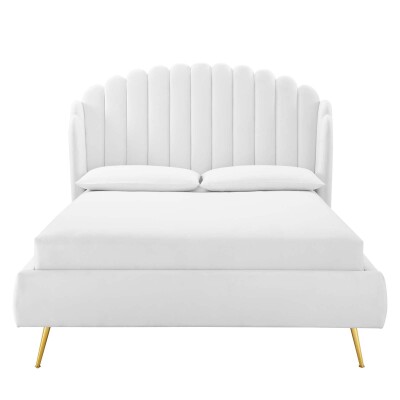 MOD-6282-WHI Lana Queen Performance Velvet Wingback Platform Bed in White
