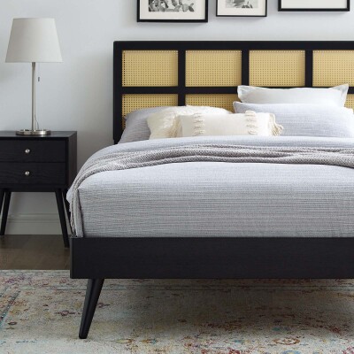 MOD-6694-BLK Sidney Cane and Wood King Platform Bed With Splayed Legs Black