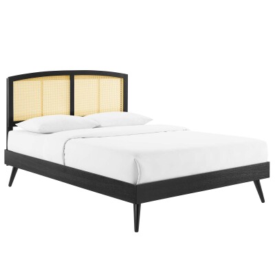 MOD-6700-BLK Sierra Cane and Wood Full Platform Bed With Splayed Legs Black