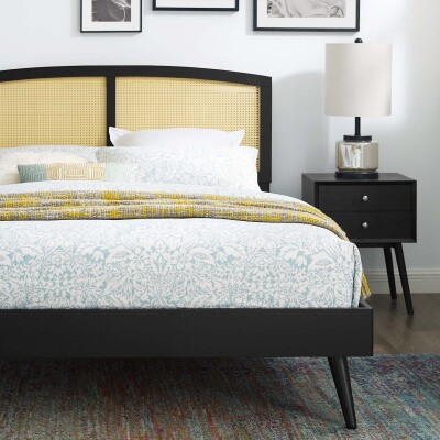 MOD-6700-BLK Sierra Cane and Wood Full Platform Bed With Splayed Legs Black